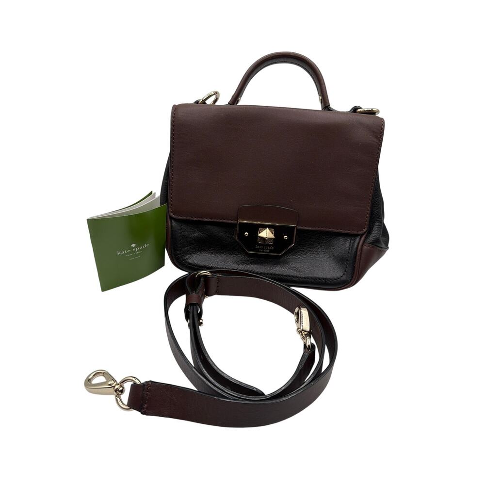 ⭐️ Kate Spade Brown/Black Leather Crossbody. NWOT Preppy Career Top Handle